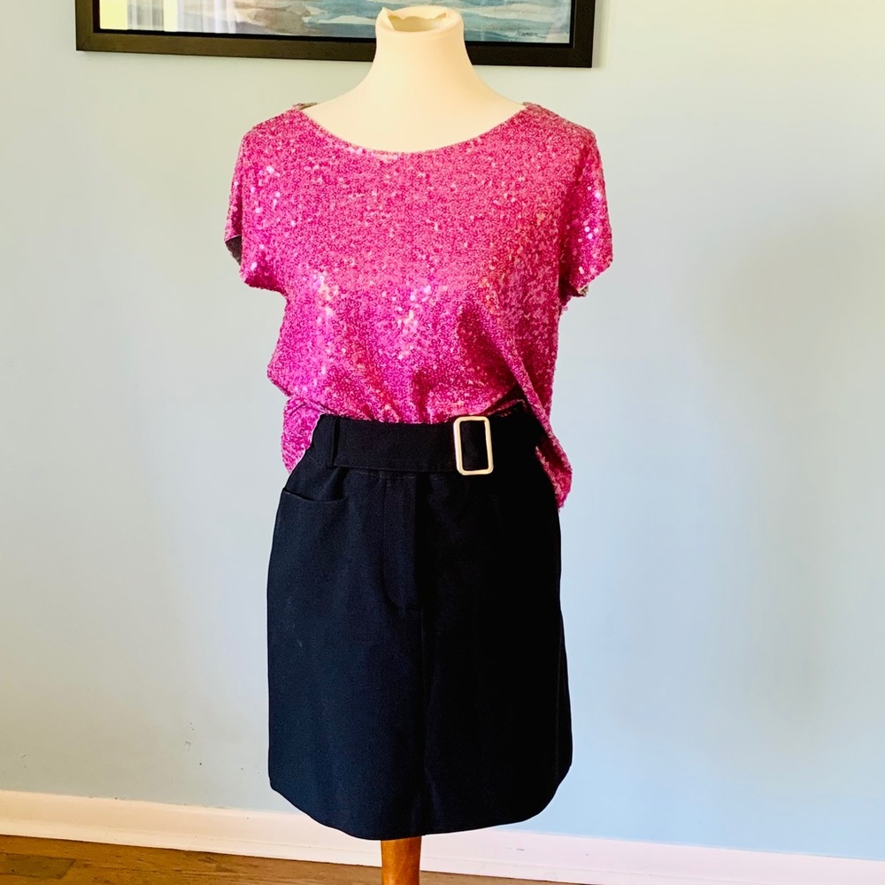 A.B.S. Nouveau Black Faux Buckle Mini Skirt Size 2